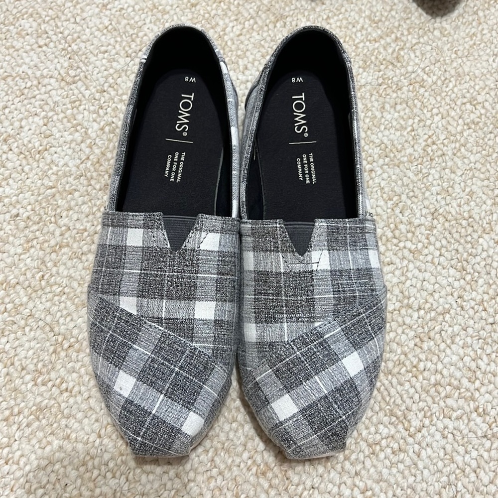 Gray Plaid Daisies Toms Women’s Alpargata Size 8